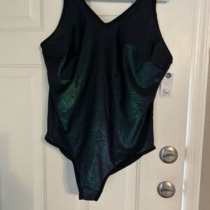 Elegant Black and Green Women's One Piece Swimsuit